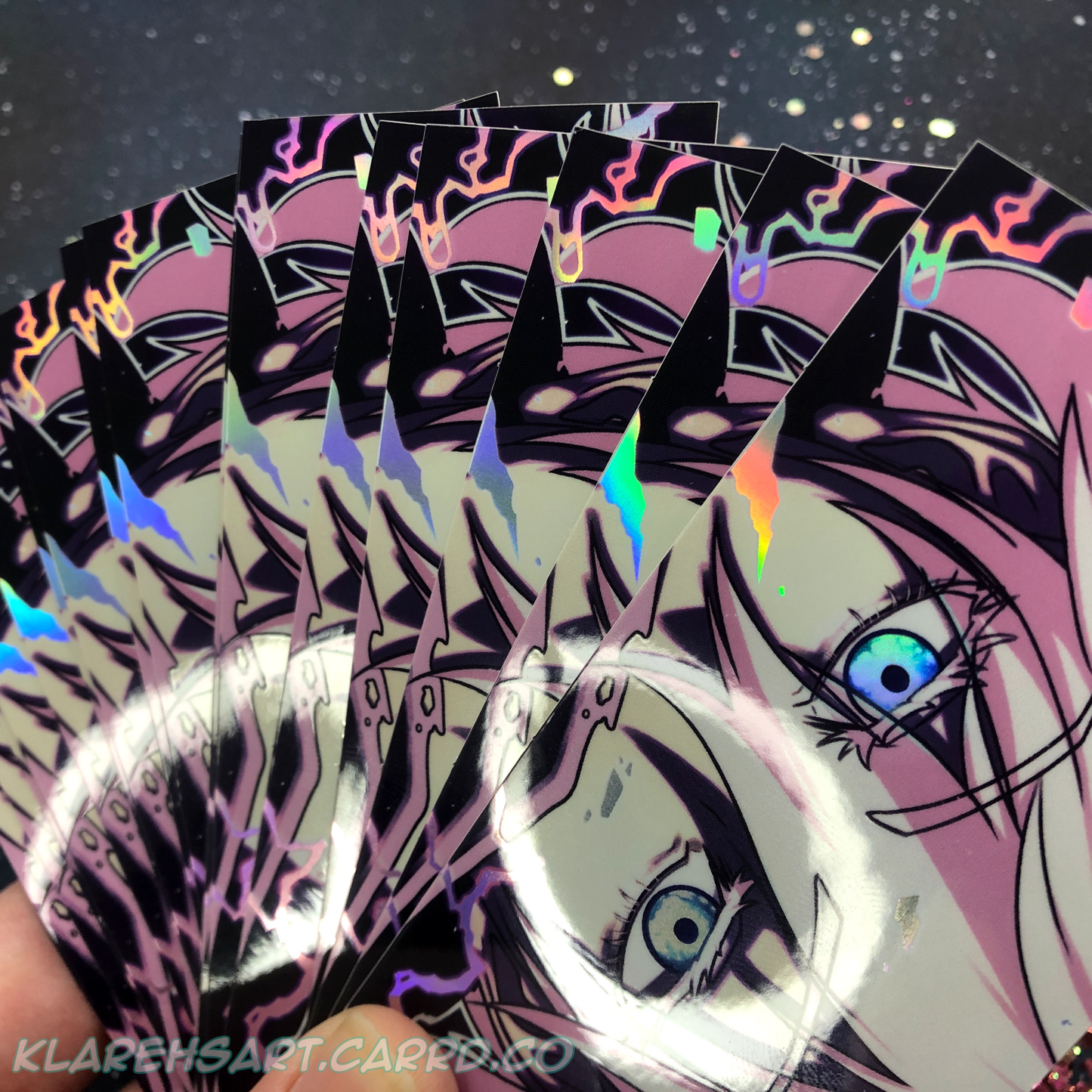 Overpowered Anime Eyes Rainbow Holographic Sticker